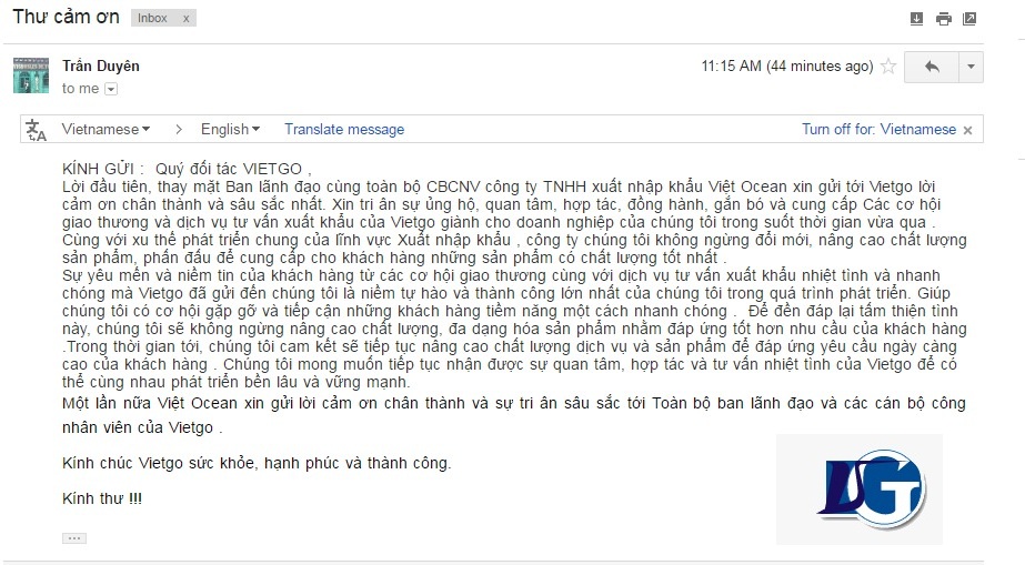 Lời cảm ơn chân thành từ VIỆT OCEAN gửi tới VIETGO